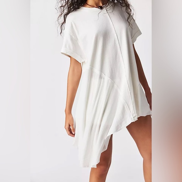 Free People my side tee tunic long line ribbed slouchy crewneck asymmetrical - Picture 9 of 16